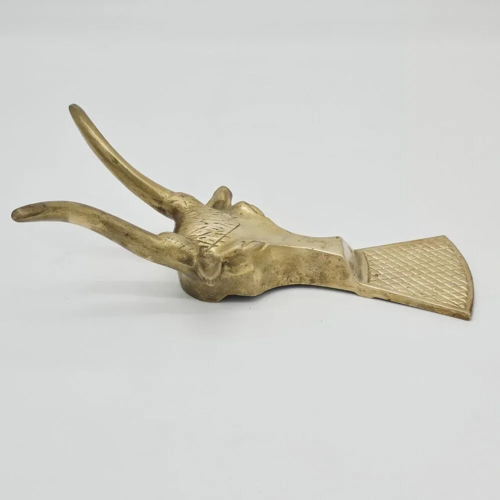 Vintage Solid Brass Boot Jack Shoe Puller LongHorn Steer Bull Cowboy Western 9